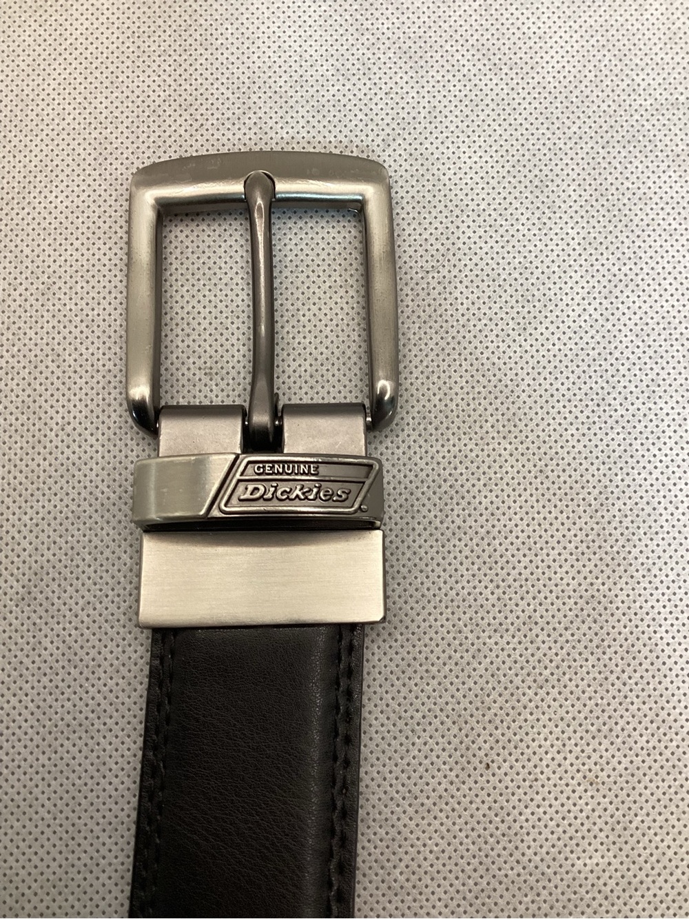 Dickies Black Leather Belt with Brushed Silver Buckle